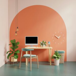 Mockup wall in office room with a two tone and pastel background